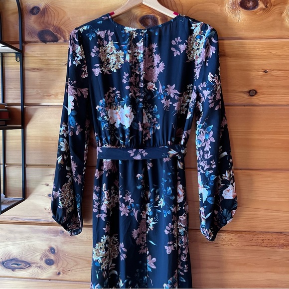 Floral Maxi Wrap Dress - Long-sleeve with keyhole back - Picture 6 of 7